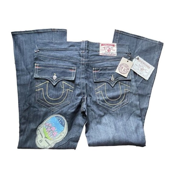 True Religion Jimi Hendrix Skull Drugs Rock UFO Alien Denim Jeans Flap 34x36 Men